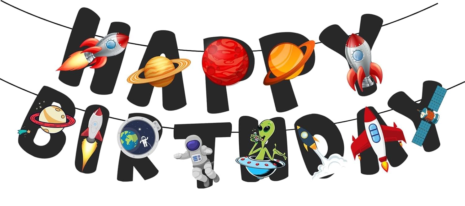 Space Theme Happy Birthday Banner (Pack Of 1) | Birthday Decoration | Astronaut Space Birthday Decoration Banner For Home Celebr