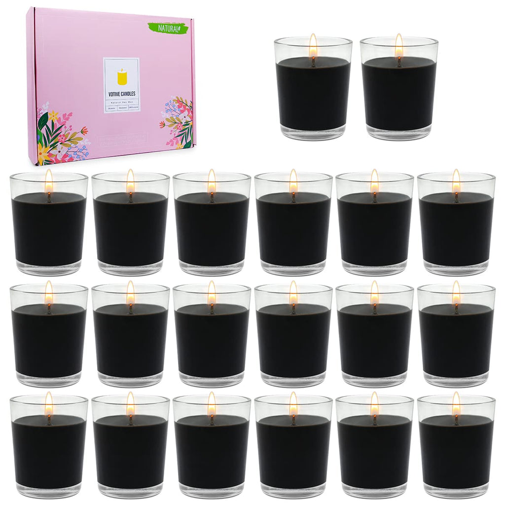 20 Packs Black Votive Candles in Glass, Unscented Small 2 Inch Soy Wax Halloween Candles for Wedding Party Home Holidays Relaxat