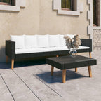 vidaXL Patio Furniture Set 2 Piece, Sectional Sofa for Outdoor Garden, Couch with Cushions, Coffee Table, Scandinavian Style, Poly Rattan Black