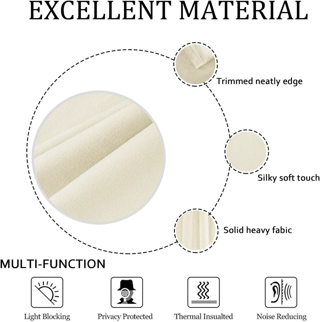 Smiletime Ivory White 120 In Long Velvet Curtains With Grommet, Super Soft Privacy Noise Reducing Light Blocking Velvet Drapes F