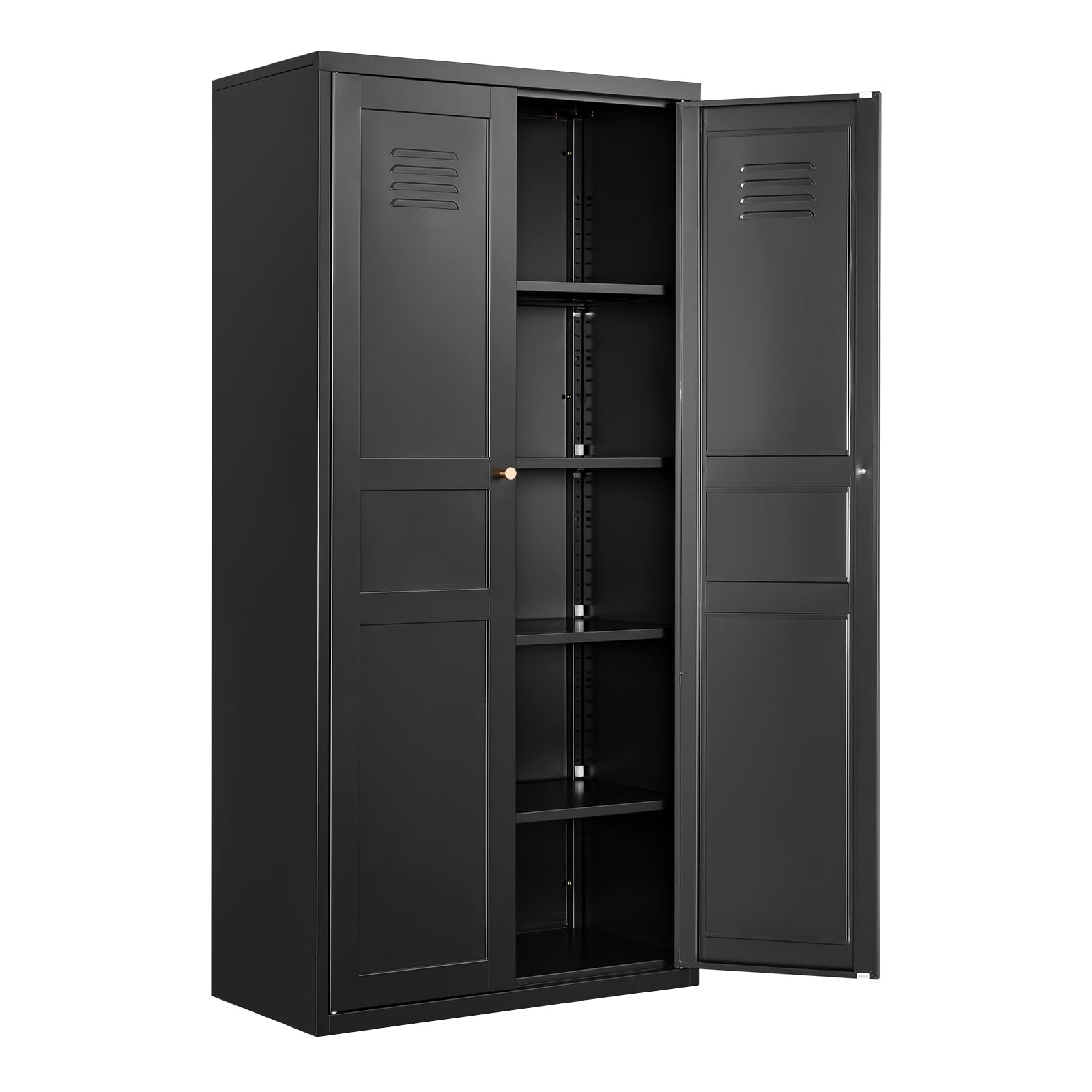 Fesbos Metal Storage Cabinet-71” Tall Steel File Cabinets With Doors And 5 Adjustable Shelves-Black Steel Storage Cabinet For Home,Kitchen, School, Office, Garage