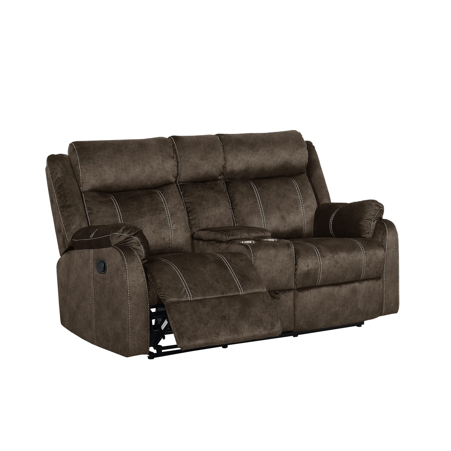 Global Furniture USA Domino Fabric Brown Reclining Loveseat w/Console Drawer