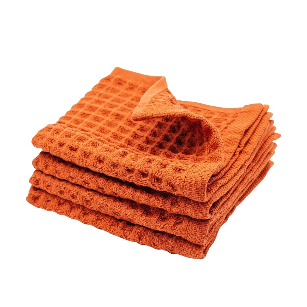 sea me at home Waffle Washcloth Set, 100% Cotton (4 Pcs Washcloth 13x13 inches, Terra)