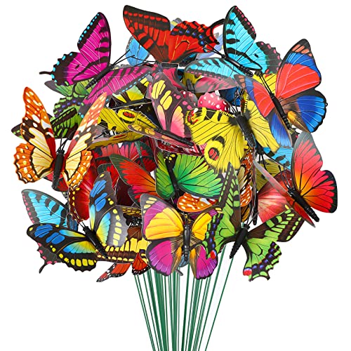 Augshy 75 Pcs Butterfly Decoration Stakes Waterproof Garden Butterfly Wing Width 3.5In Ornaments For Indoor/Outdoor Christmas Ya