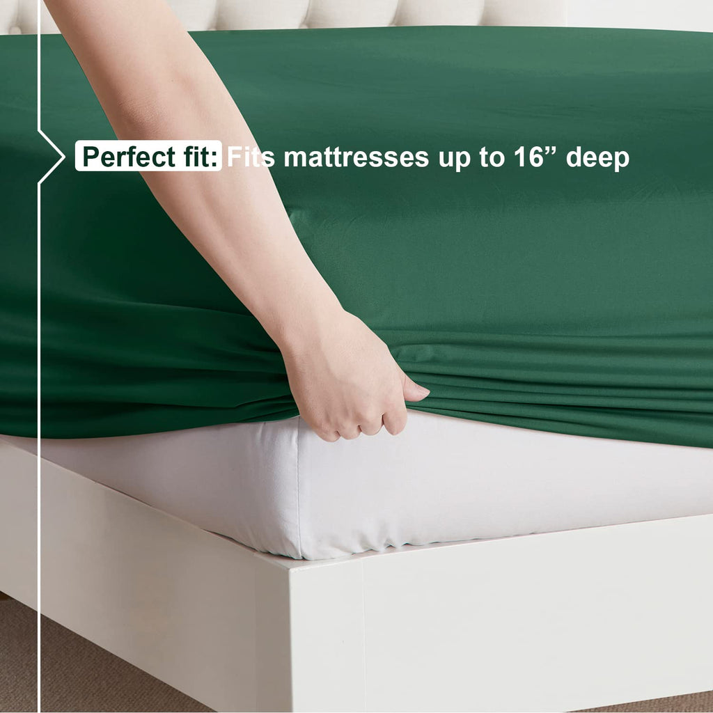 Nestl Queen Sheets Set - 4 Piece Bed Sheets For Queen Size Bed, Double Brushed Queen Size Sheets, Hotel Luxury Dark Green Sheets, Extra Soft Bedding Sheets & Pillowcases
