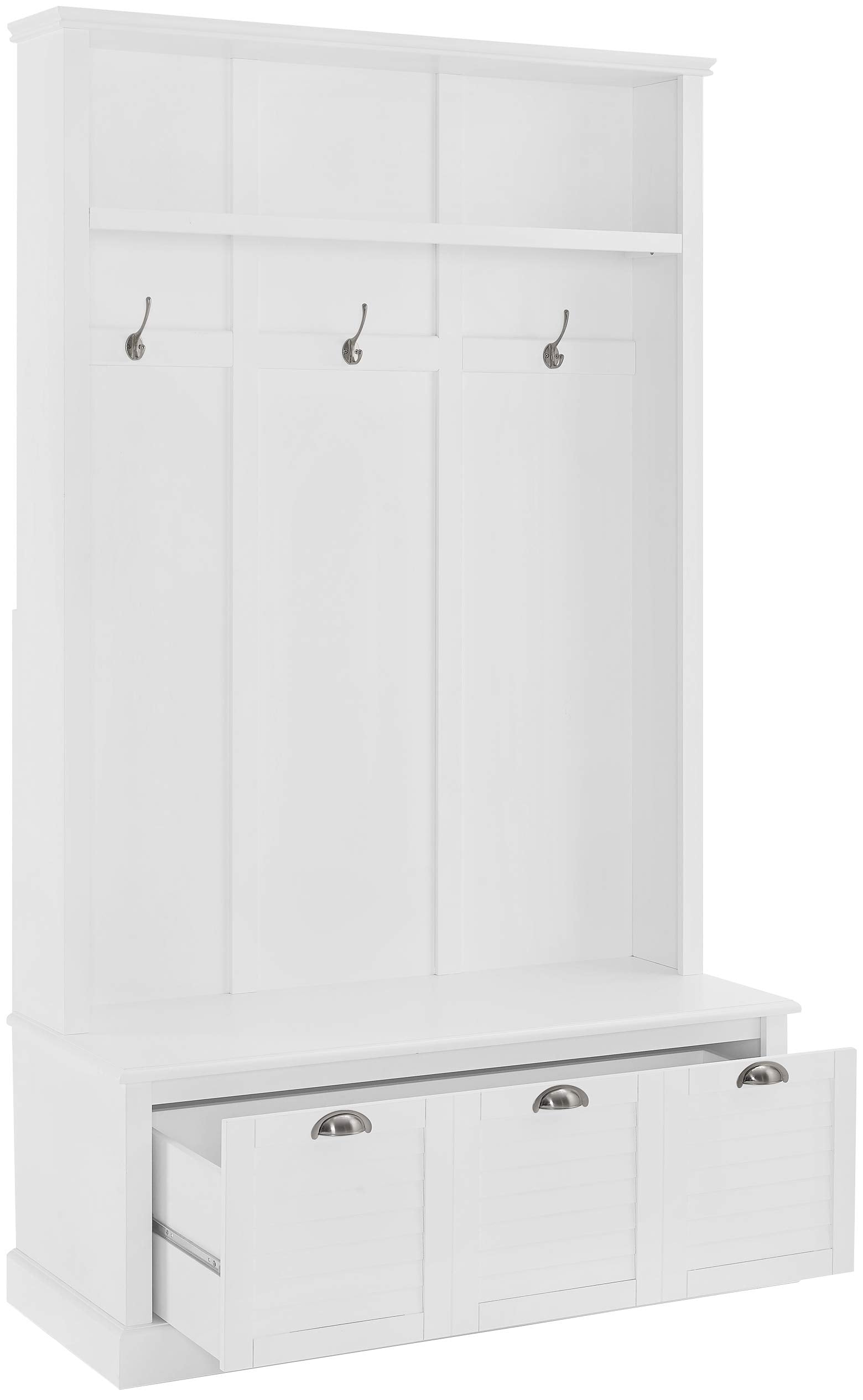Crosley Furniture Ellison Hall Tree With Storage Bench And Coat Rack Hooks For Hanging, White