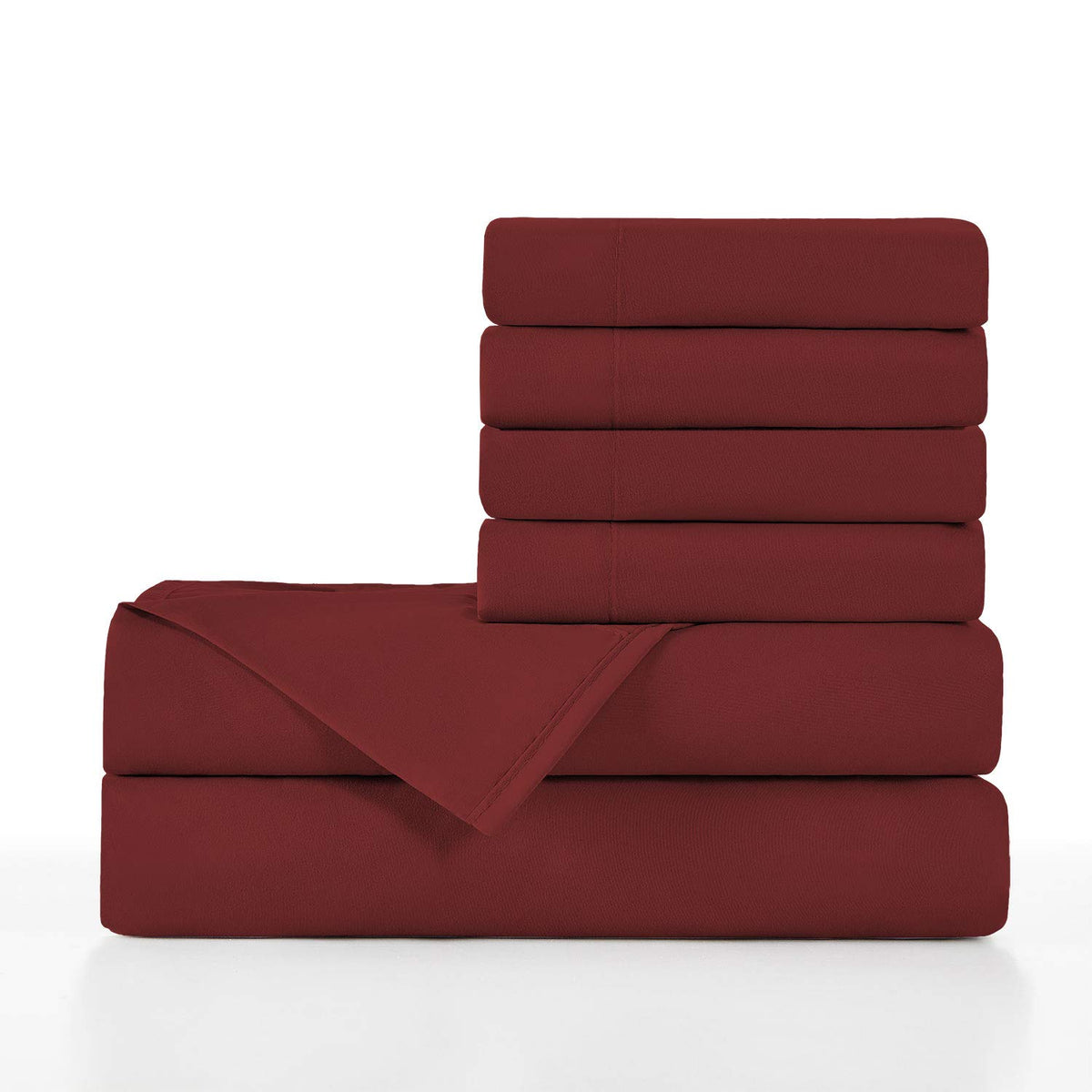 Basic Choice Luxury Soft 2000 Series Bed Linen Set, Standard 100 By Oeko-Tex, Burgundy, 6 Pieces, Full