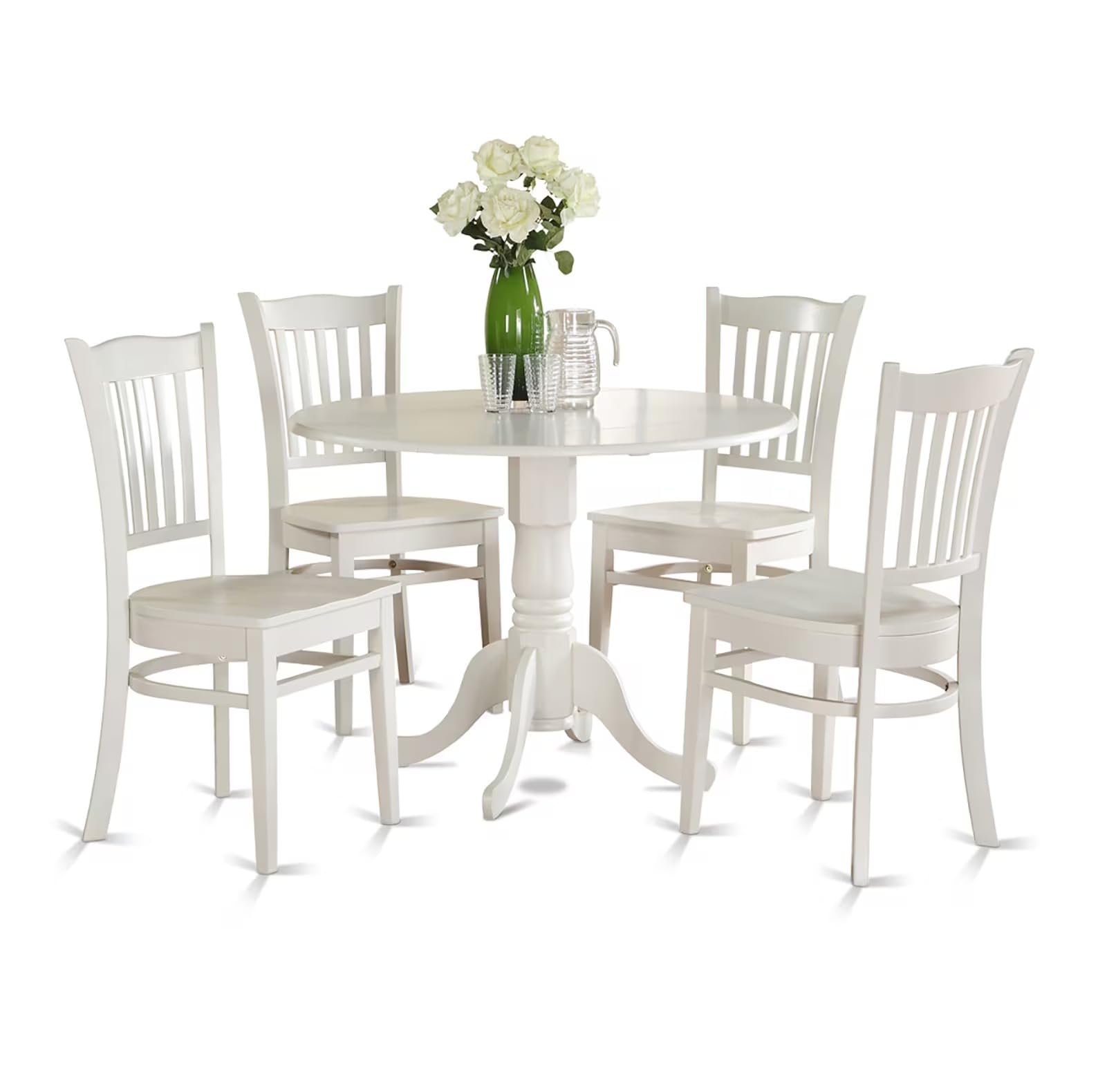 East West Furniture Dublin 5 Piece Kitchen Set Includes a Round Room Table with Dropleaf and 4 Dining Chairs, 42x42 Inch, Linen White