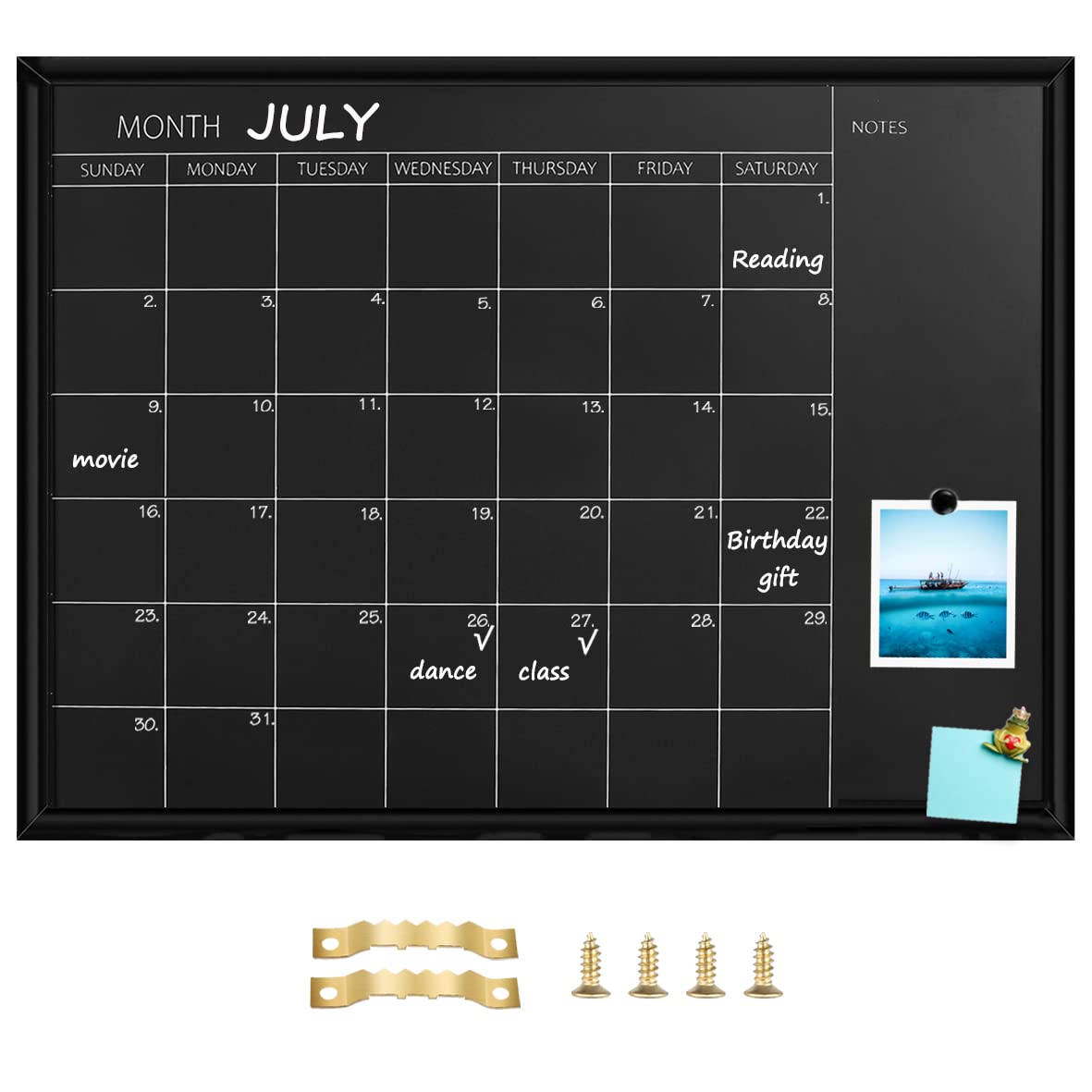 Toraso Calendar Chalkboard, 24 X 32 Inches, Magnetic Surface Black Frame Chalk Board For Planning,School Timetable Memo, Hanging
