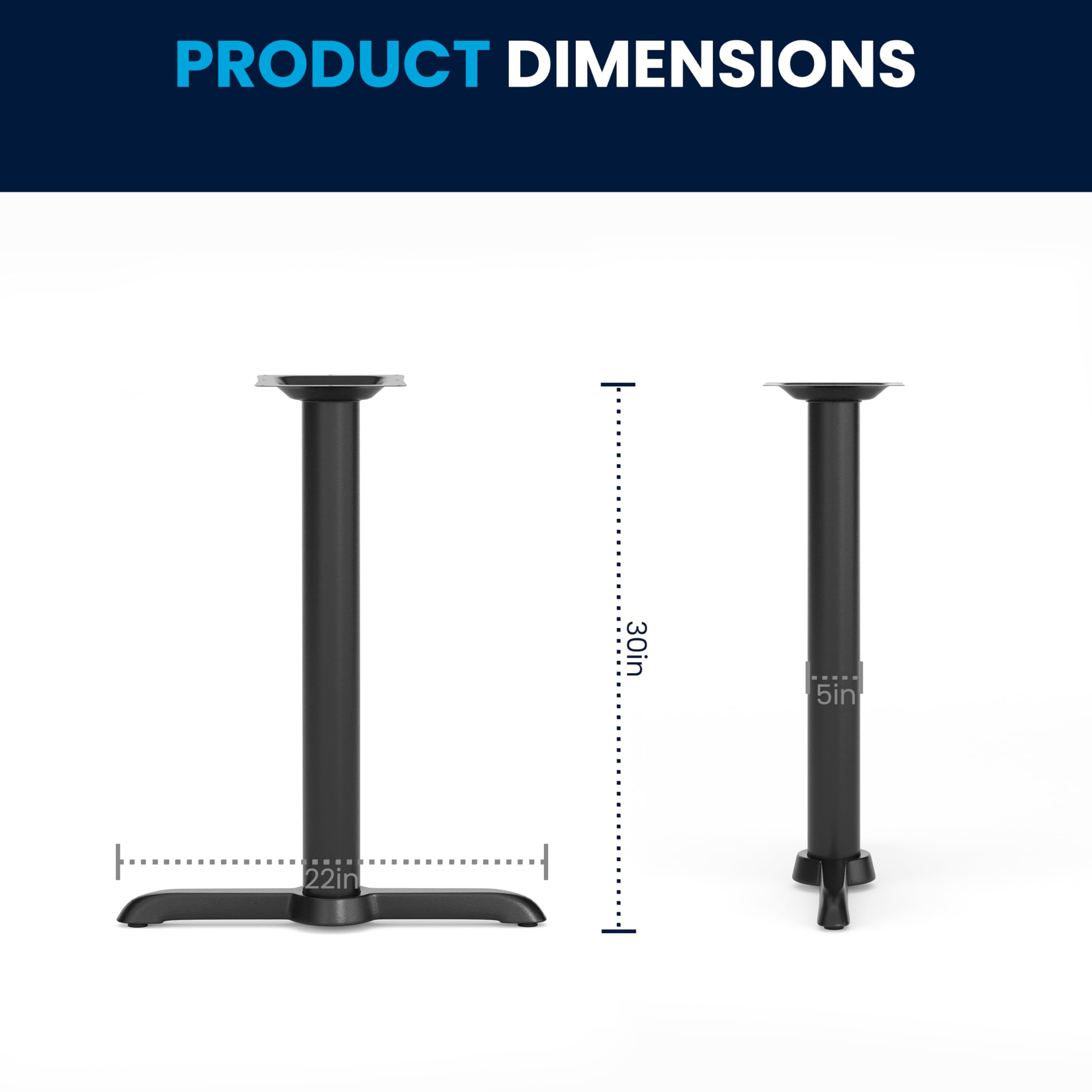 Flash Furniture 5" x 22" Restaurant Table T-Base with 3" Diameter Table Height Column, Commercial T-Base Cast Iron Restaurant Table Base, Black