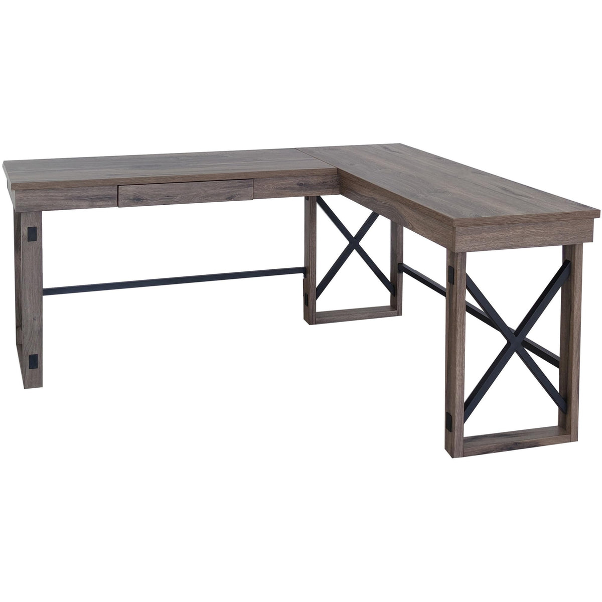 LYS L-Shaped Industrial Desk - Gray Oak Top - 29.50&quot; Height x 67&quot; Width x 52.13&quot; Depth