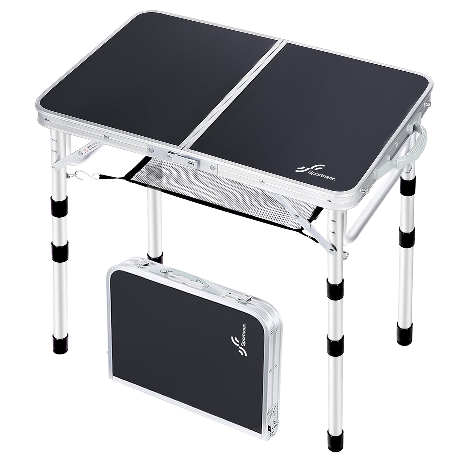 Sportneer Camping Table: Adjustable Height Small Folding Table 23.6 L x 15.7 W 4 Height with Mesh Layer - Compact & Portable Cam