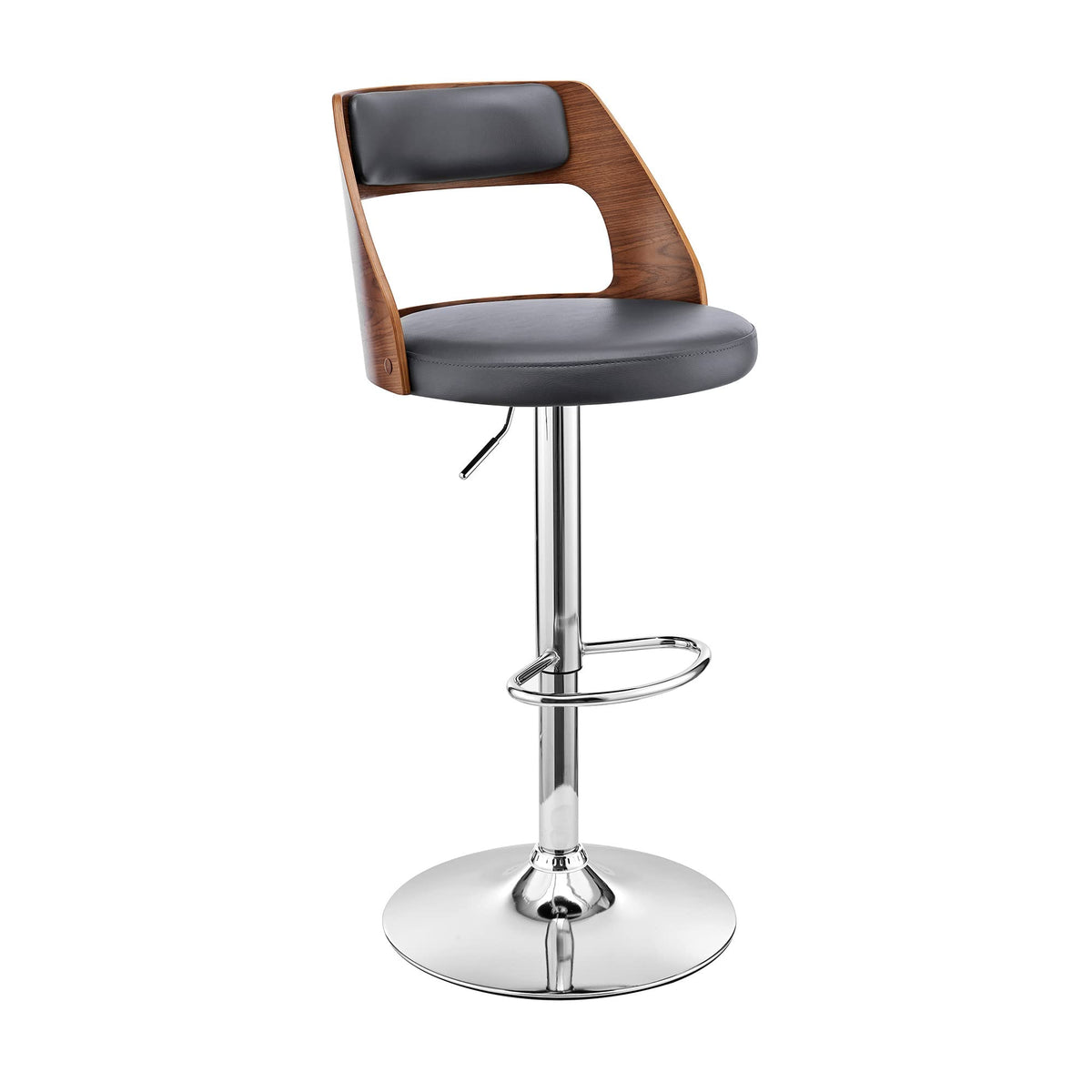 HomeRoots Poplar bentwood/Metal/Faux Leather/Foam Gray Upholstered Chrome Base Adjustable Swivel Bar Stool