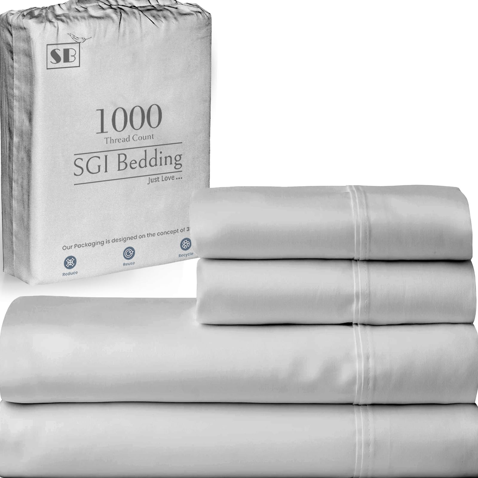 Sgi 1000 Thread Count Egyptian Cotton Queen Sheet Set - Ultra Soft, Deep Pocket 15Fitted, Breathable & Hotel-Quality,Luxury 4-Pi