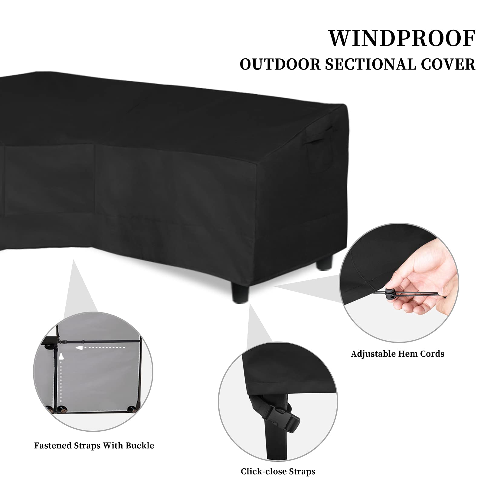 Easy-Going Patio V-Shaped Sectional Sofa Cover, Waterproof Outdoor Sectional Cover,Heavy Duty Garden Furniture Cover With Air Vent 118' L (On Each Side) X 33.5' D X 31' H, Black
