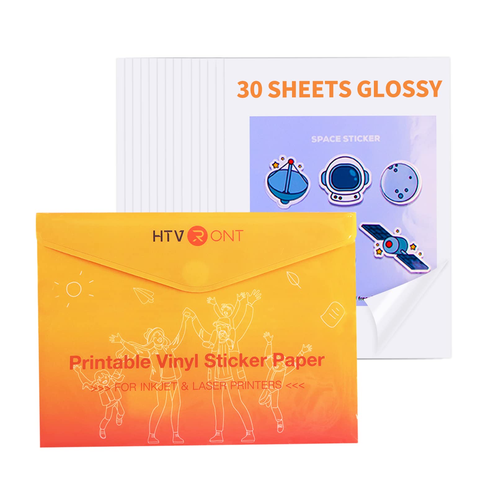 Htvront Printable Vinyl Sticker Paper - 30 Sheets Glossy Sticker Paper For Inkjet Printer & Laser Printer, 100 G Waterproof Stic
