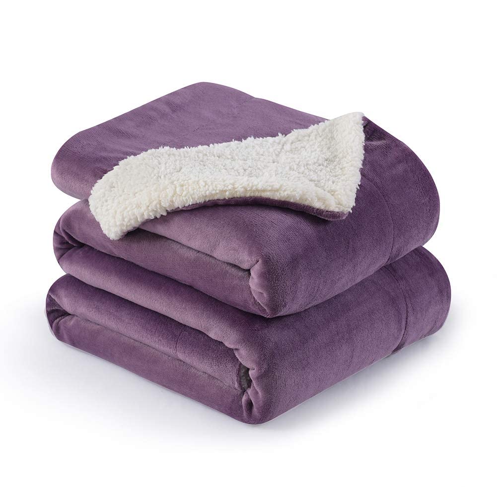 Nanpiper Couch Blanket Reversible Sherpa Flannel Blanket Ultra-Soft Plush Warm Fleece Microfiber (60'X80',Cassis Purple)