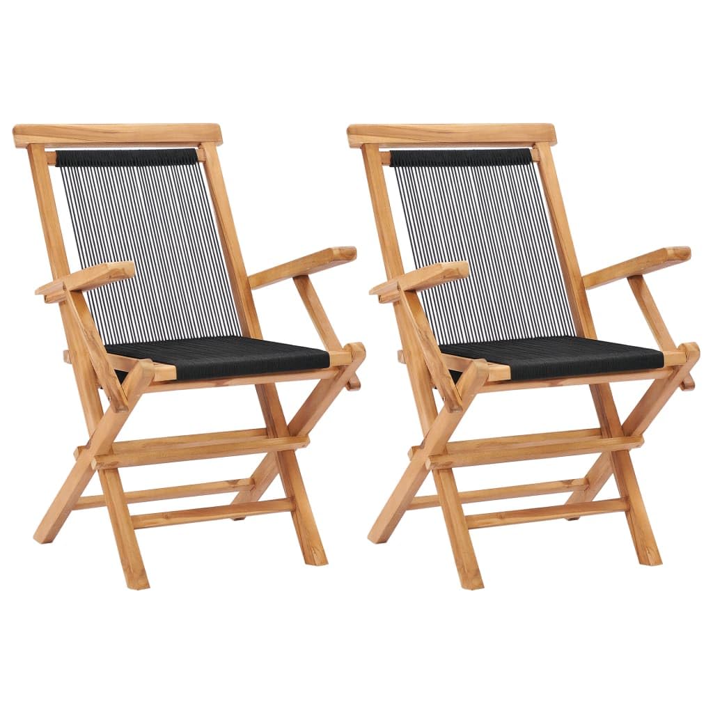 Folding Patio Chairs 2 pcs Solid Teak Wood and Rope
