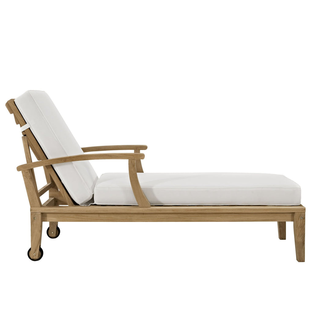 Modway Marina Premium Grade A Teak Wood Outdoor Patio Chaise Lounge Chair In Natural White
