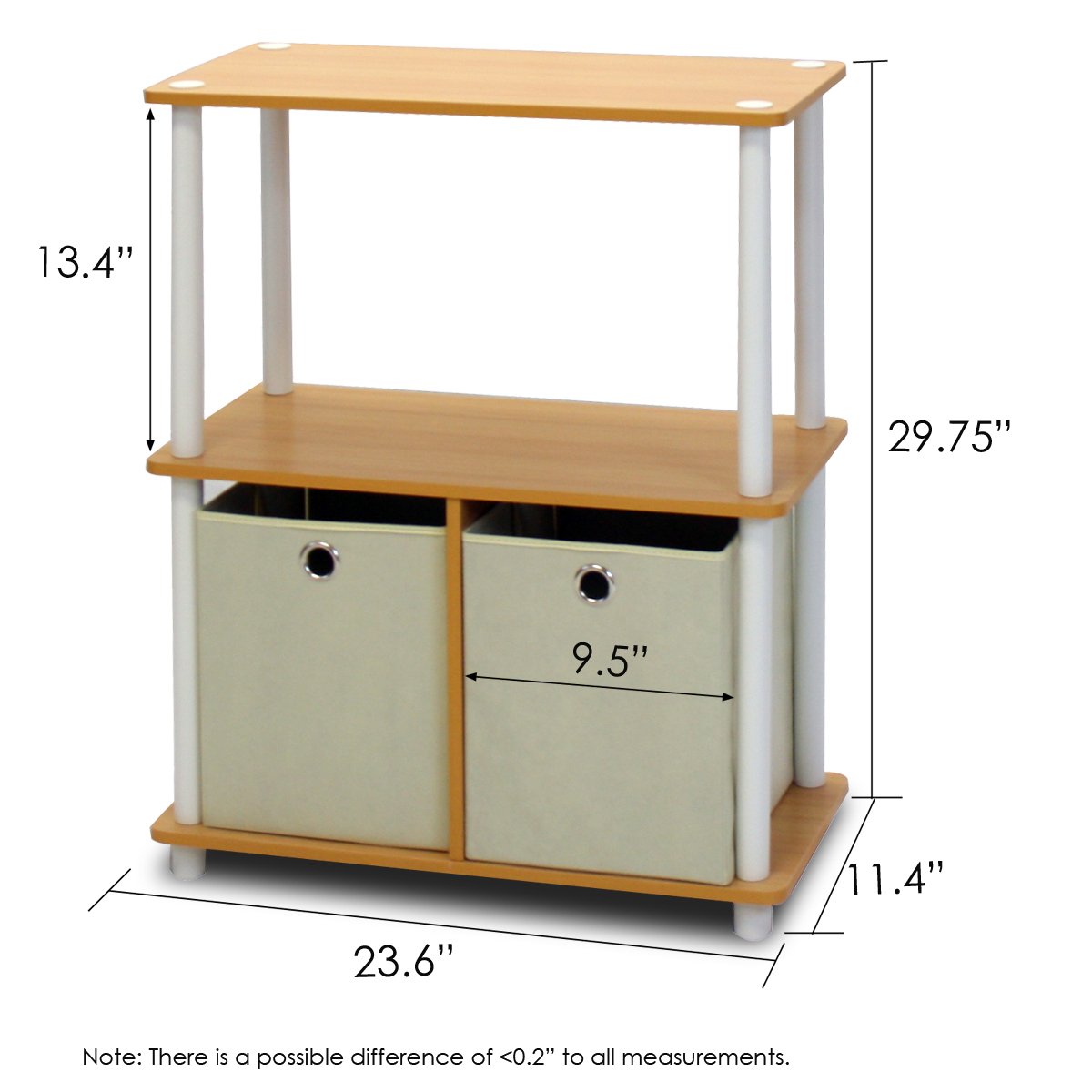 Furinno 99152Be/Wh/Iv 3-Tier Go Green Multipurpose Storage Rack Shelving Unit Bookshelf Cabinet With 2 Bins, Beech Finish