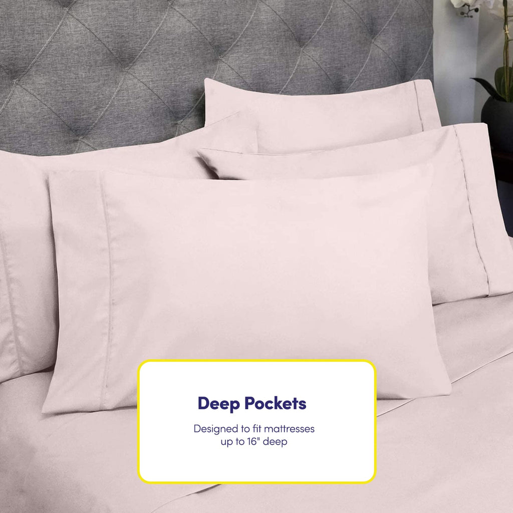 King Size Bed Sheets - 6 Piece 1500 Supreme Collection Fine Brushed Microfiber Deep Pocket King Sheet Set Bedding - 2 Extra Pillow Cases, Great Value, King, Pale Pink