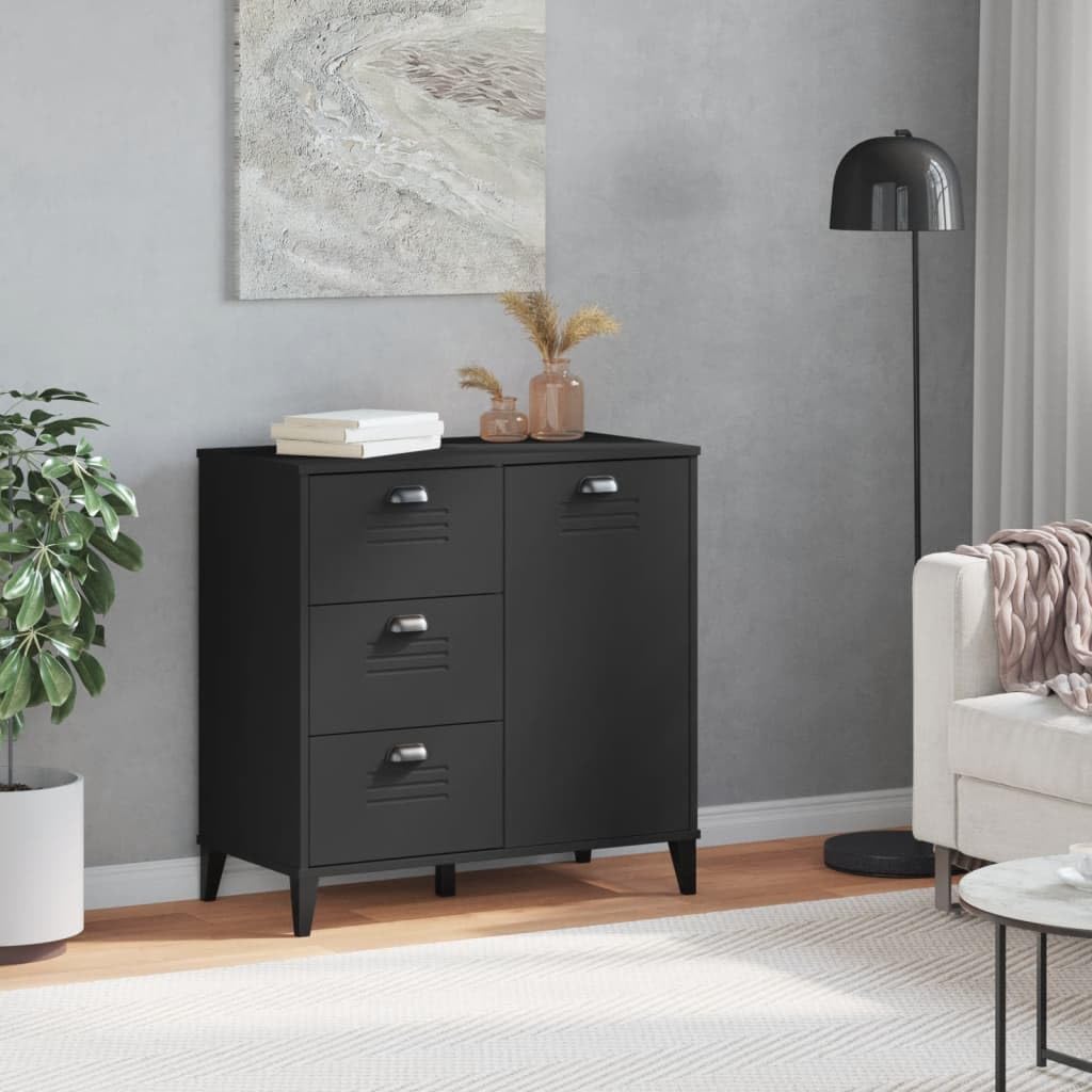 vidaXL Black Solid Pine Wood Sideboard