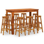 vidaXL 9-Piece Wood Table and Chair Set - Patio Bar Set Acacia Wood Design - Includes 8 Chairs and 1 Table - Ideal for Patio, Garden, Terrace - Easy-to-Assemble Outdoor Dining Furniture