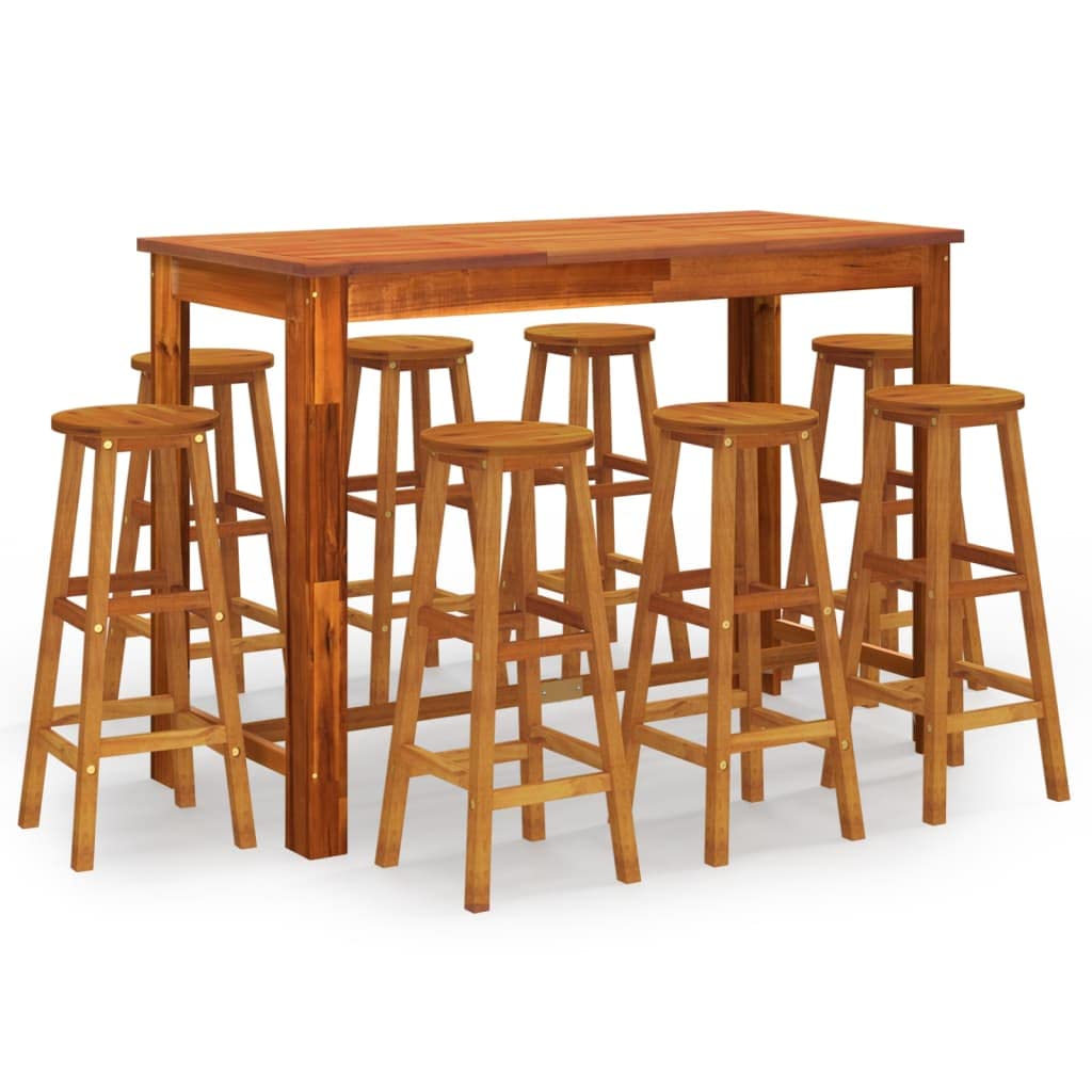 vidaXL 9-Piece Wood Table and Chair Set - Patio Bar Set Acacia Wood Design - Includes 8 Chairs and 1 Table - Ideal for Patio, Garden, Terrace - Easy-to-Assemble Outdoor Dining Furniture