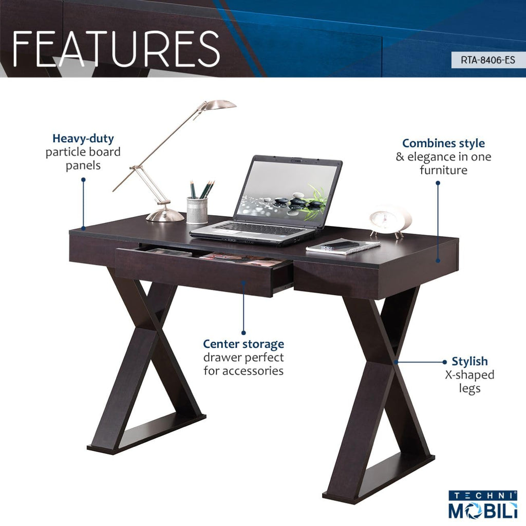 Techni Mobili Trendy Writing Desk With Drawer, Espresso