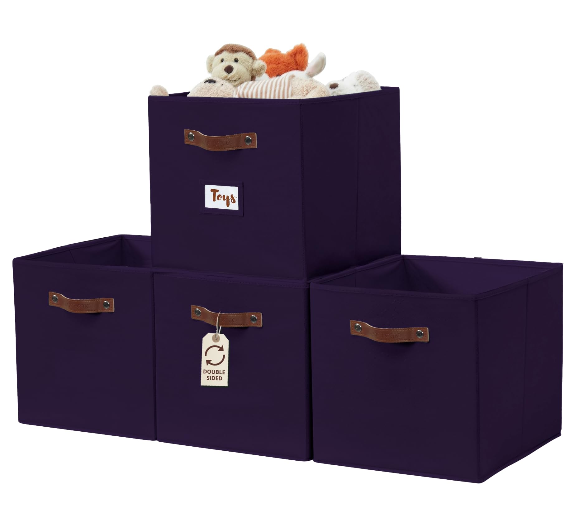 DECOMOMO Storage Baskets, 13x15x13 Storage Cube Bins with Labels for Organizing Shelves Kallax (Kallax / 4pcs, Deep Violet)