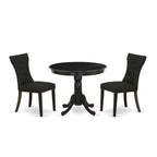East West Furniture Anga3-Abk-24 3 Piece Dinette Set For Small Spaces Contains A Round Kitchen Table With Pedestal And 2 Black Linen Fabric Parson Dining Chairs, 36X36 Inch, Wirebrushed Black