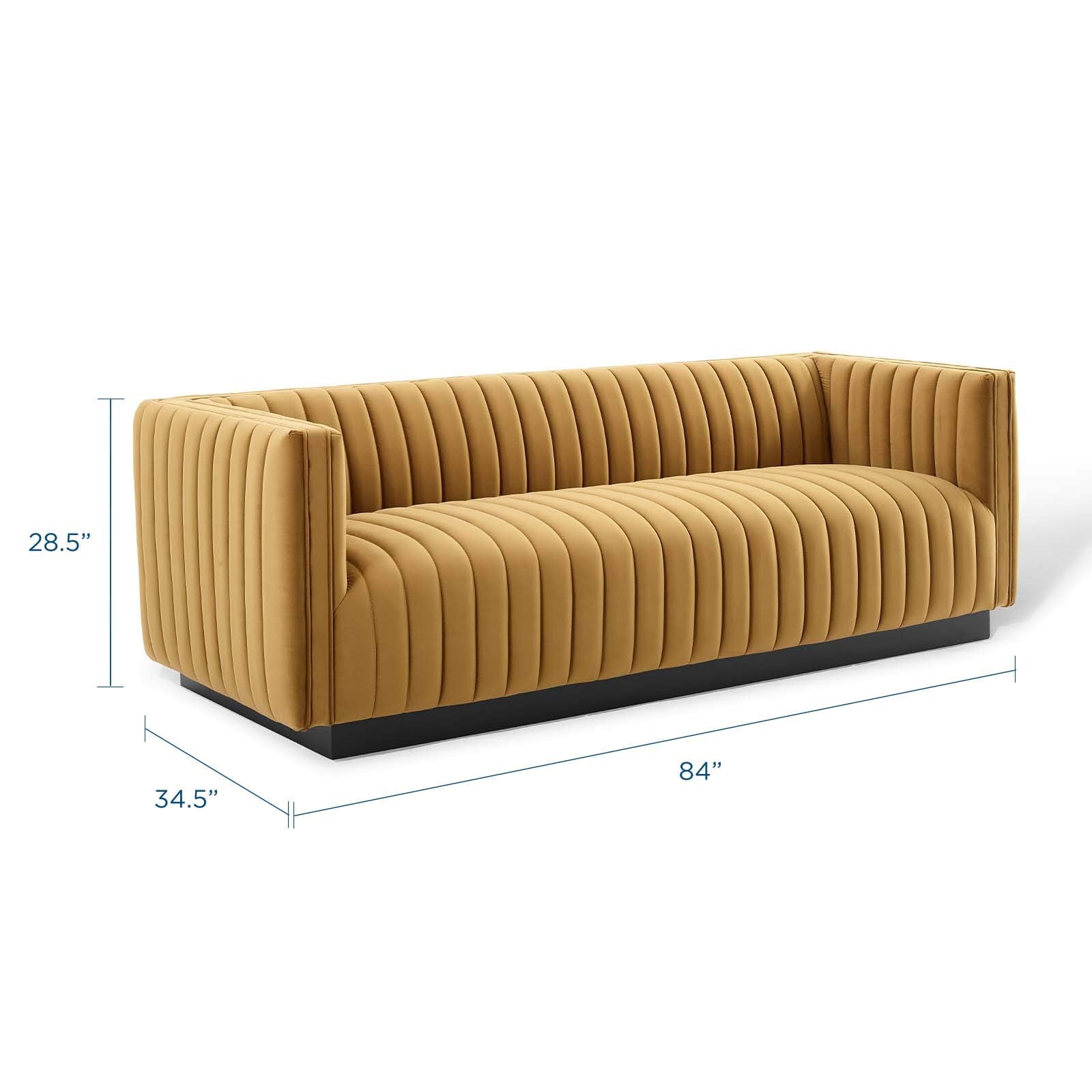 Modway Eei-3885-Cog Conjure Channel Tufted Velvet Sofa, Cognac