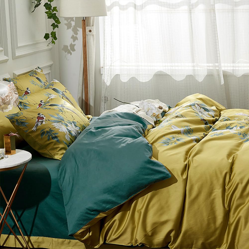 Mixinni Bird Duvet Cover Twin Xl Garden Floral Duvet Cover Cotton Flowers On Yellow Bedding Set Girls Bedding Comforter Cover Fo