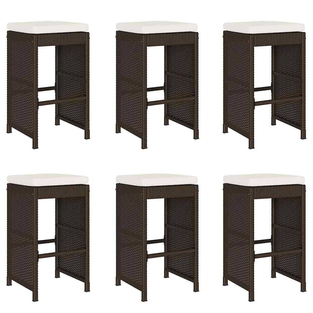 vidaXL High Garden Bar Stools with Cushions 6 Pcs Brown PE Rattan Stool, Outdoor Bar Stool, Bar Chair, Garden Stool