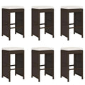 vidaXL High Garden Bar Stools with Cushions 6 Pcs Brown PE Rattan Stool, Outdoor Bar Stool, Bar Chair, Garden Stool