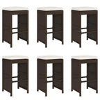 vidaXL High Garden Bar Stools with Cushions 6 Pcs Brown PE Rattan Stool, Outdoor Bar Stool, Bar Chair, Garden Stool