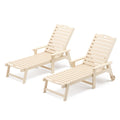 Lue Bona Outdoor Chaise Lounge Chairs Set Of 2, 79'' Oversized Hdps Chaise Lounger, 5 Positions Adjustable Lounge Chairs, Pool Lounge Chair With Wheels For Poolside, Backyard, 3 Year Warranty, Sand
