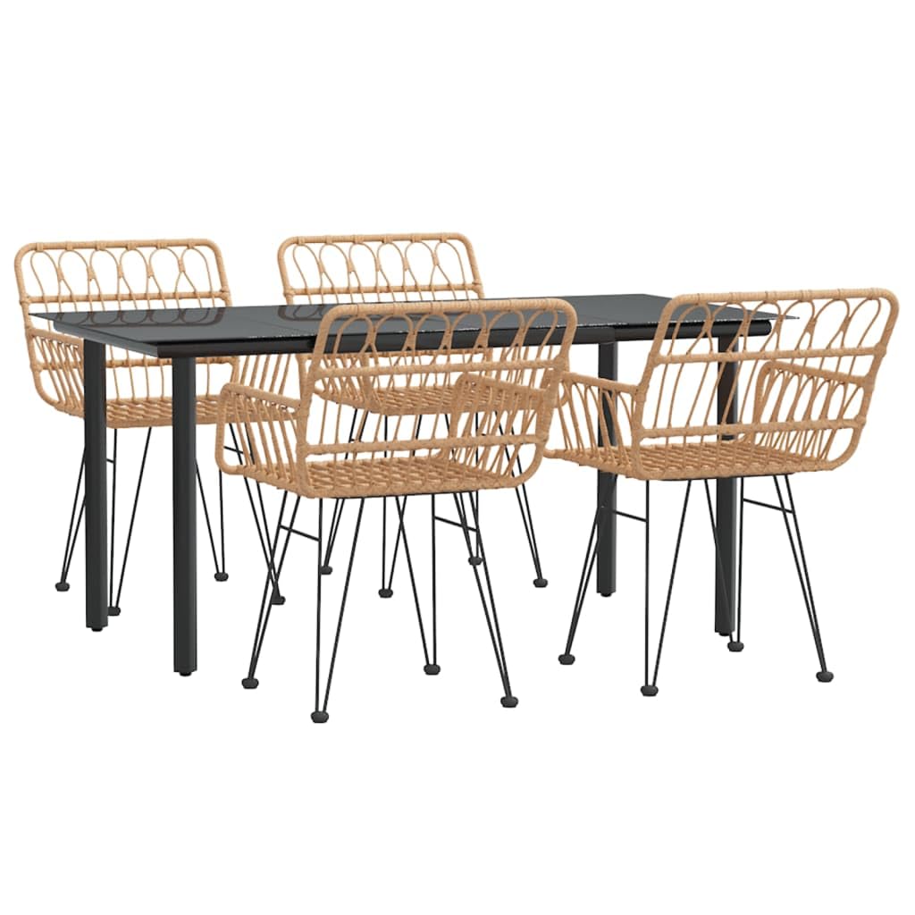 vidaXL Poly Rattan Patio Dining Set - 5 Piece Set with Weather Resistant Material, Sturdy Steel Frame, Tempered Glass Tabletop, Comfortable Chairs with Armrest and Backrest