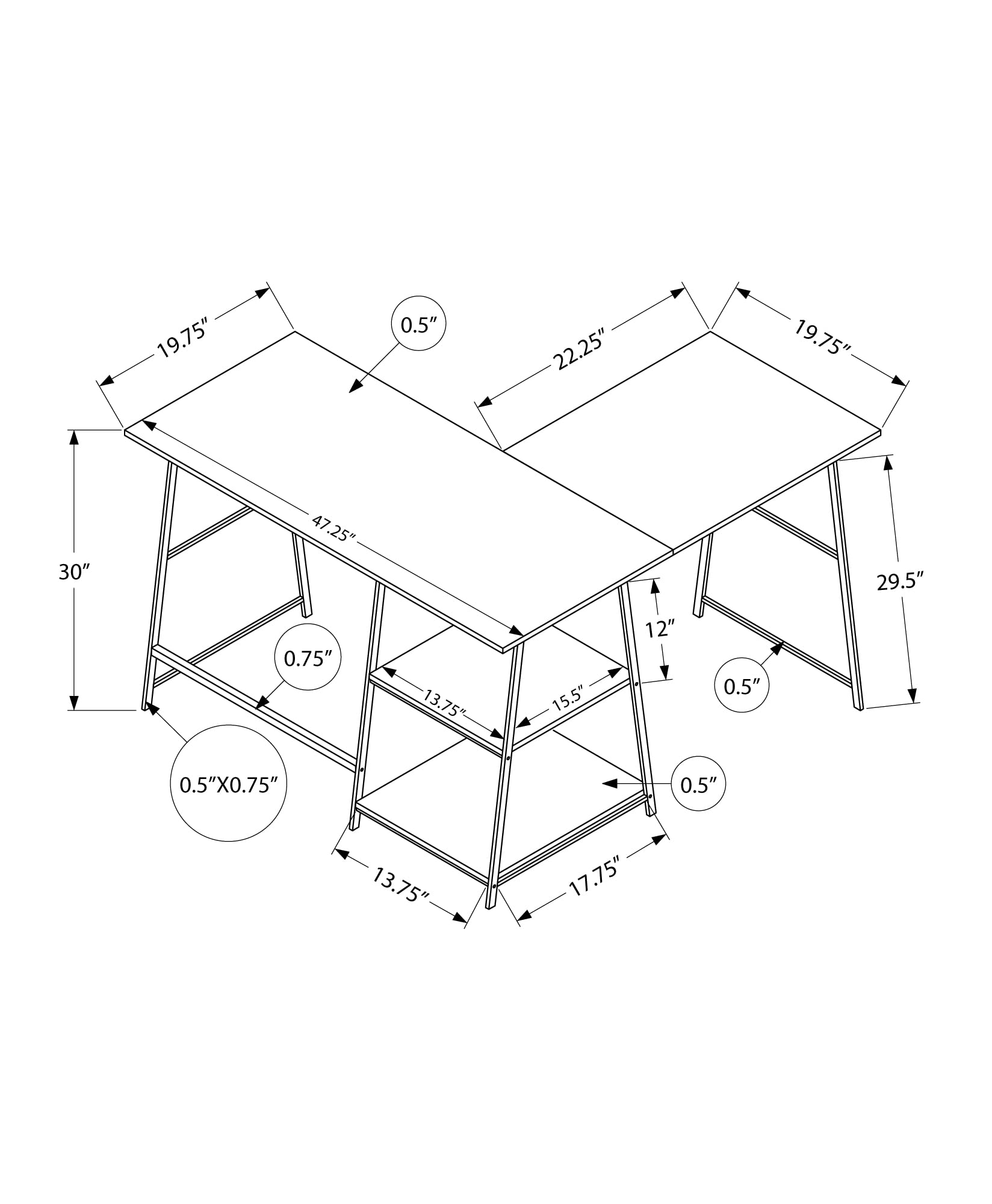 Monarch Specialties 7590 Computer Desk, Home Office, Corner, Storage Shelves, 48' Shape, Work, Laptop, Metal, Laminate, Brown, Contemporary, Modern Desk-48 Top, 42'L x 47.25'W x 30'H, ESPRESSO/BLACK
