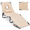 Gymax Tanning Chair, 350Lbs Beach Lounge Chair With Face Hole, Washable Pillow & Carry Strap, Adjustable Folding Chaise Lounge, Layout Chair For Outside, Patio, Poolside, Lawn (1, Beige)