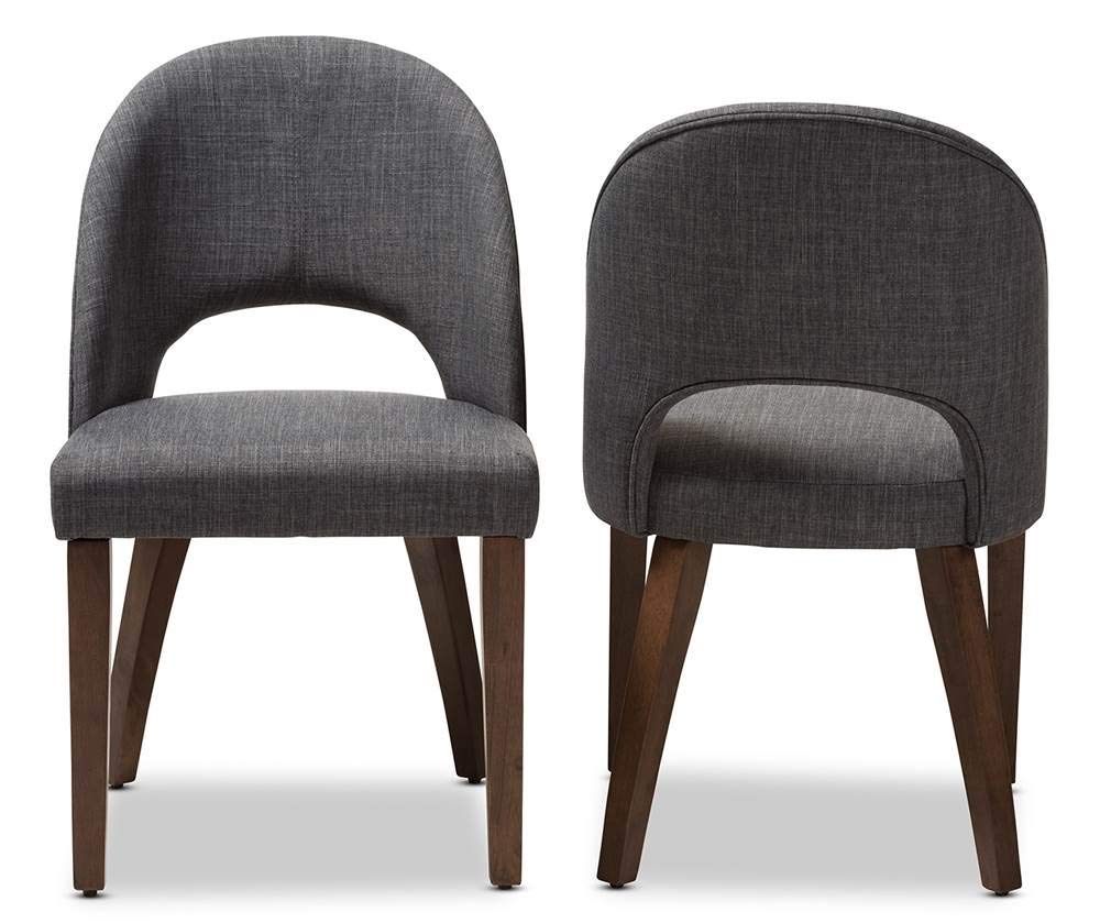 Baxton Studio Wesley Mid-Century Modern Dark Grey Fabric Upholstered Walnut Finished Wood Dining Chair (Set of 2)