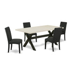 East West Furniture X-Style 5 Piece Set Includes A Rectangle Dining Room Table With X-Legs And 4 Black Color Linen Fabric Upholstered Parson Chairs, 40X72 Inch, X627Dr124-5