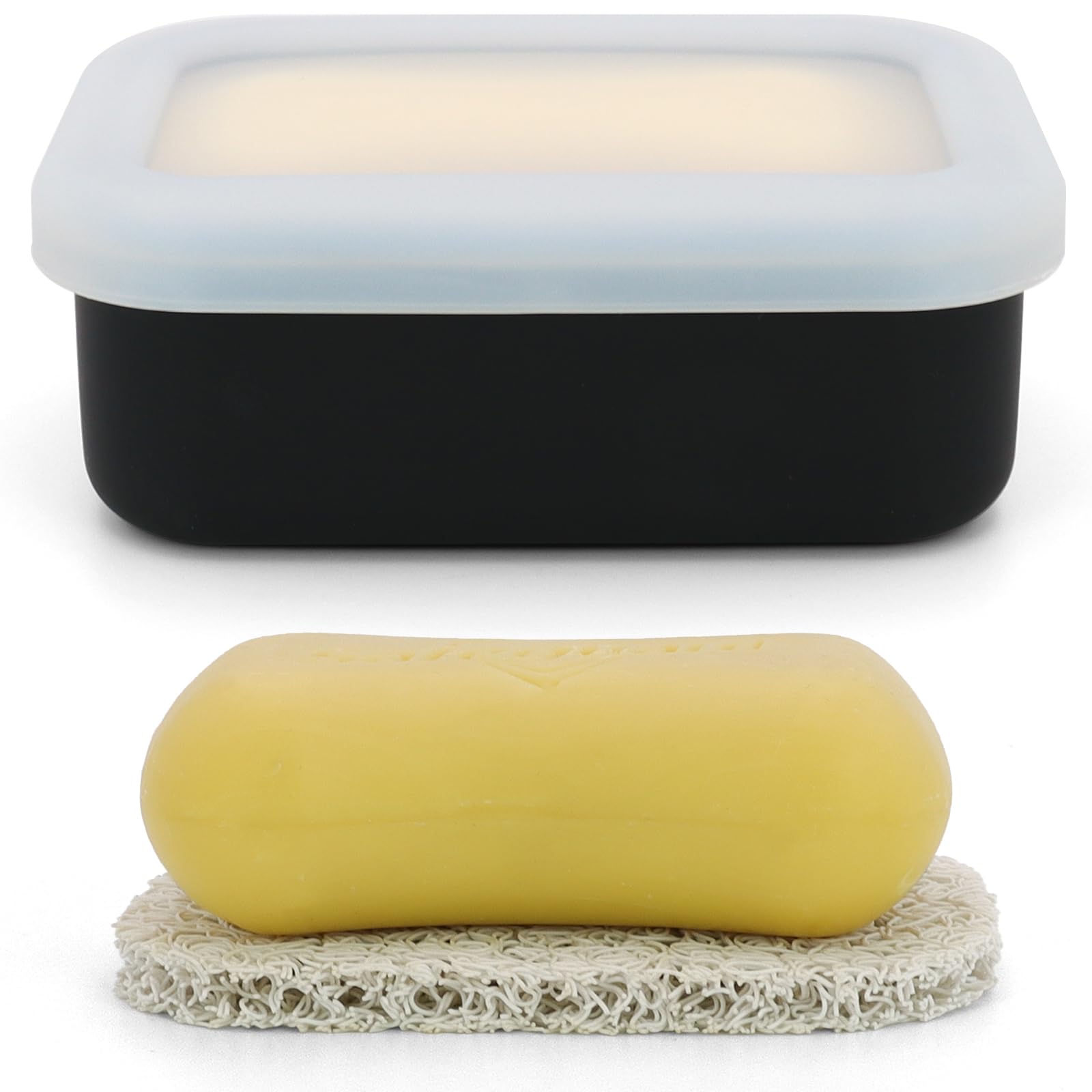 AIMAIAIMAI Enhanced Leak Proof Travel Soap Box, Compact Silicone Travel Soap Dish with Drainage Pad, Shampoo Bar Travel Case for