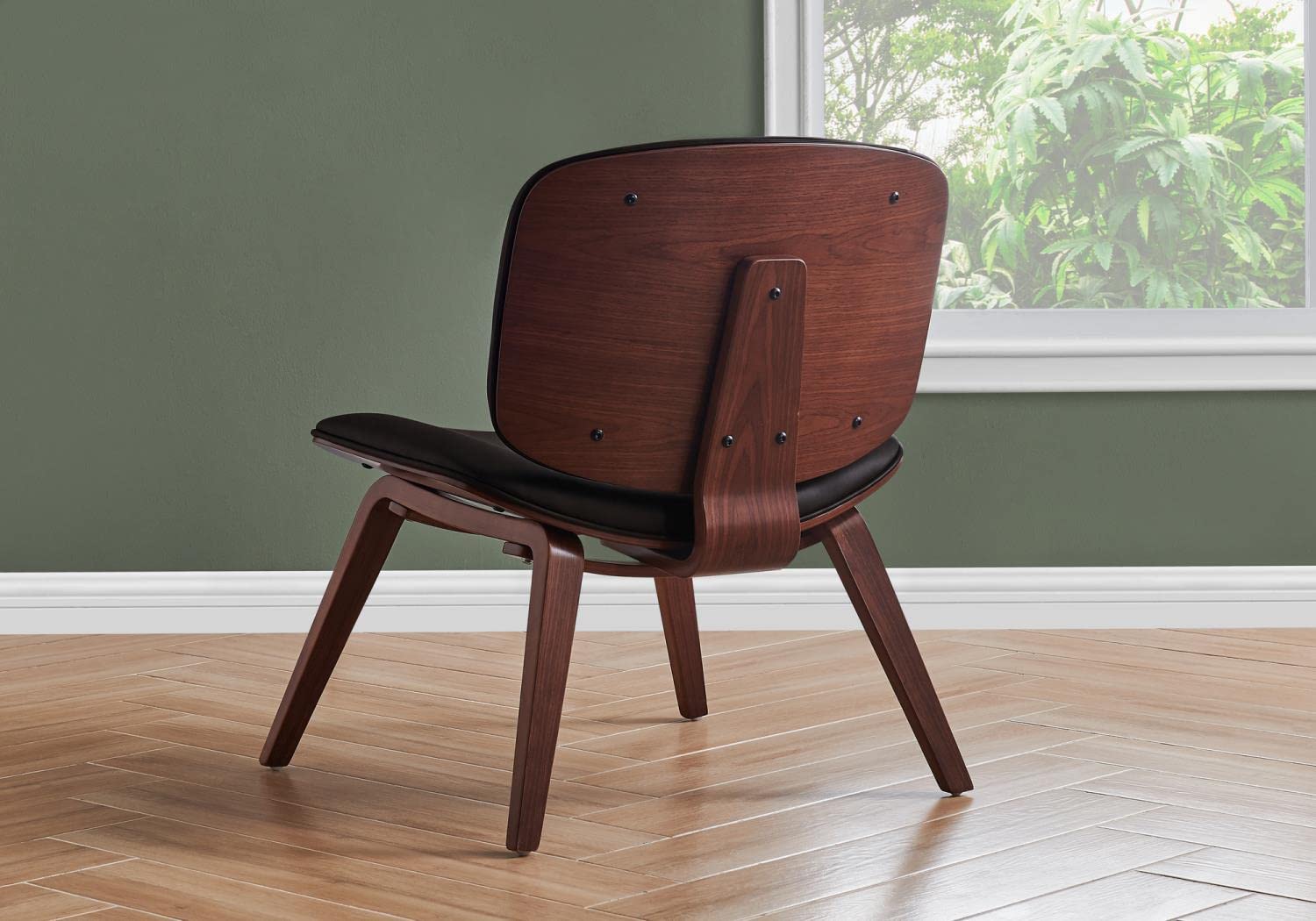 Monarch Specialties Bentwood Accent Office Leather Look Upholstered-Solid Wood Legs armless-Chair, Dark Brown/Walnut