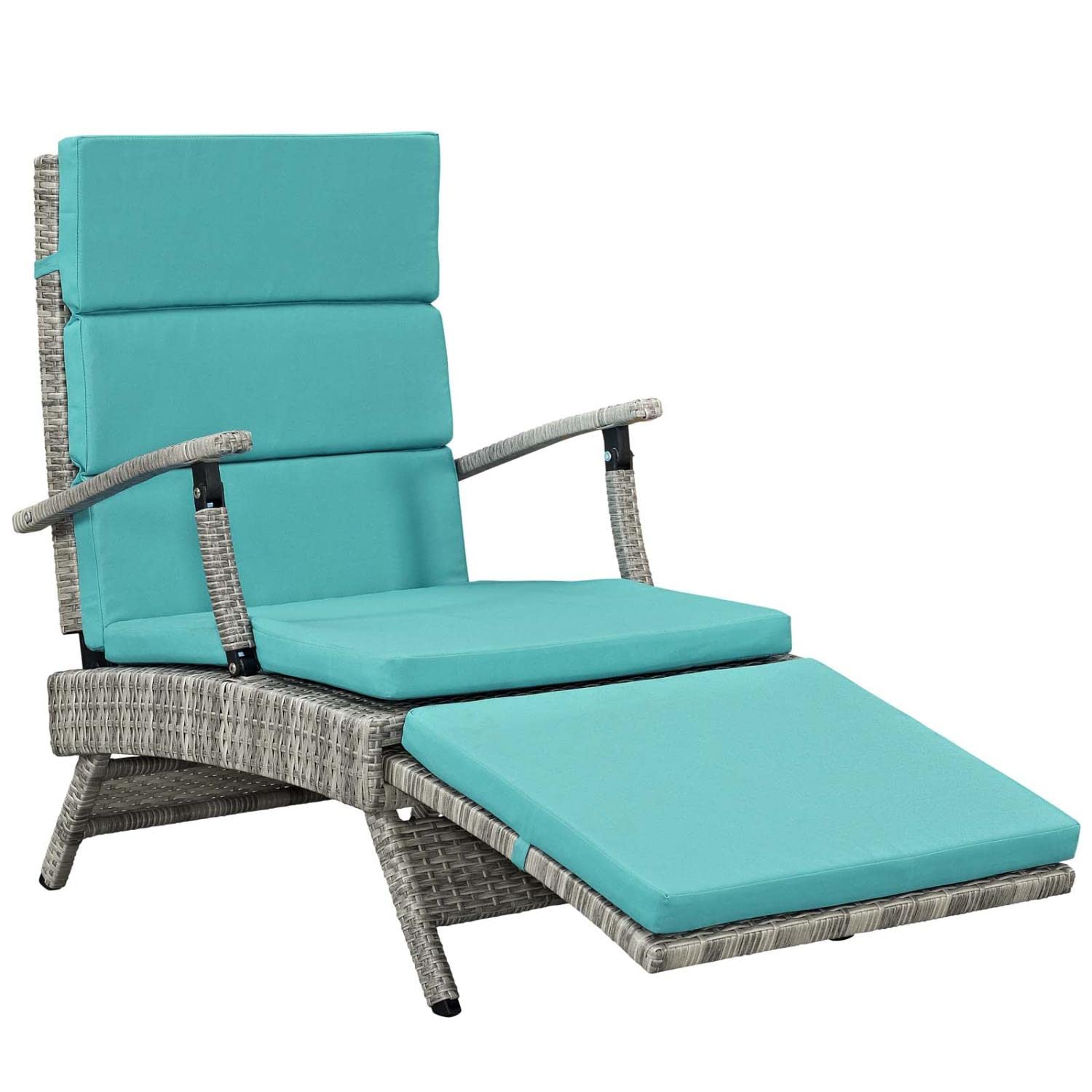 Modway Envisage Outdoor Patio Wicker Rattan Chaise Lounge In Light Gray Turquoise