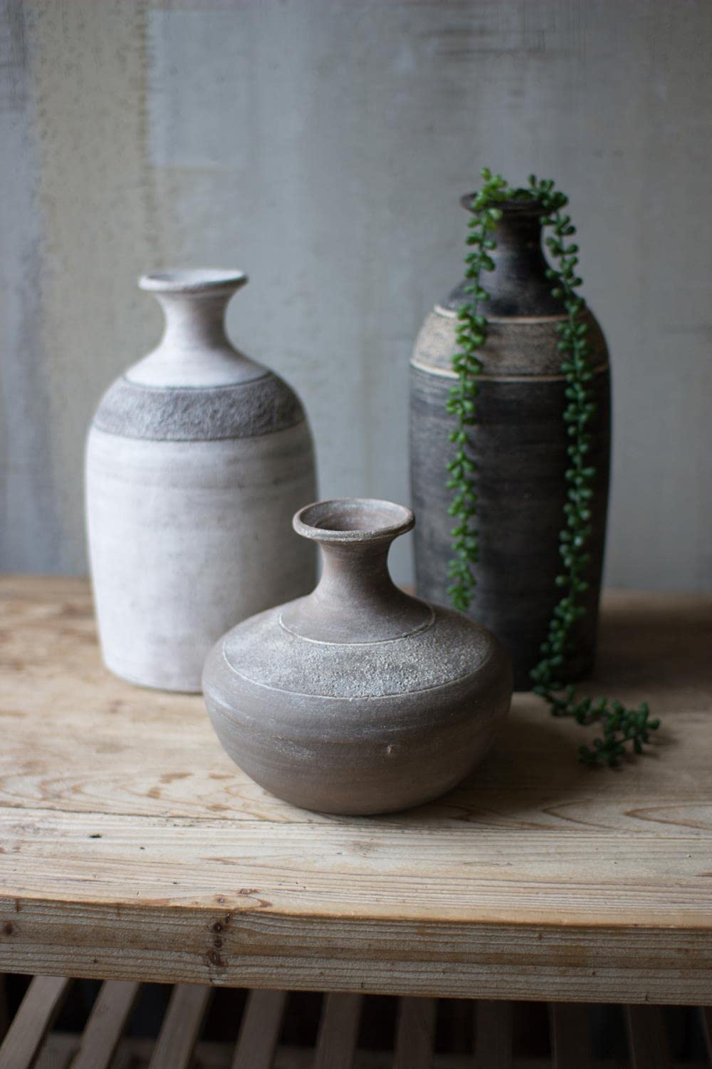 KALALOU Set of Three Black Grey and White Clay Vessels H3241