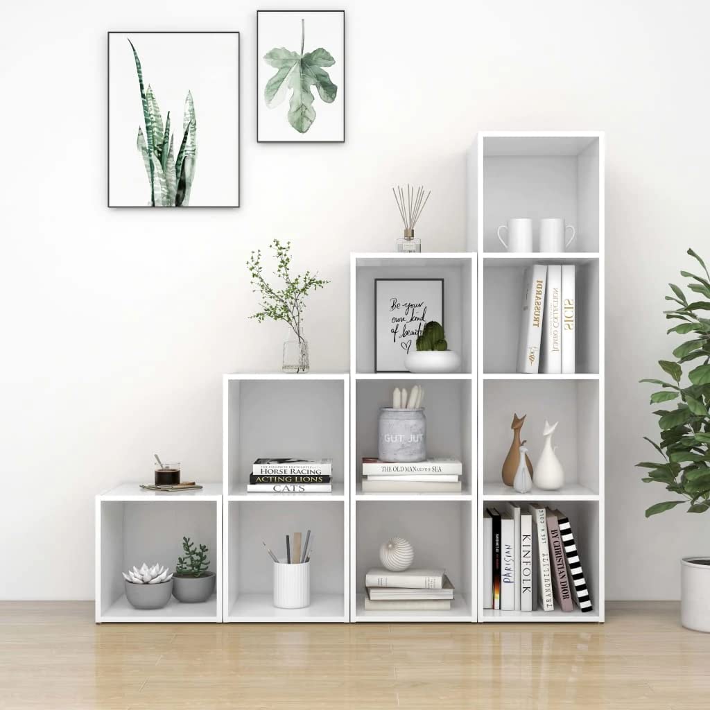 vidaXL TV Stand Set 4 Piece Home Indoor Bedroom Living Room Entertainment Center HiFi Cabinet TV Stand Unit Furniture Concrete Gray Engineered Wood