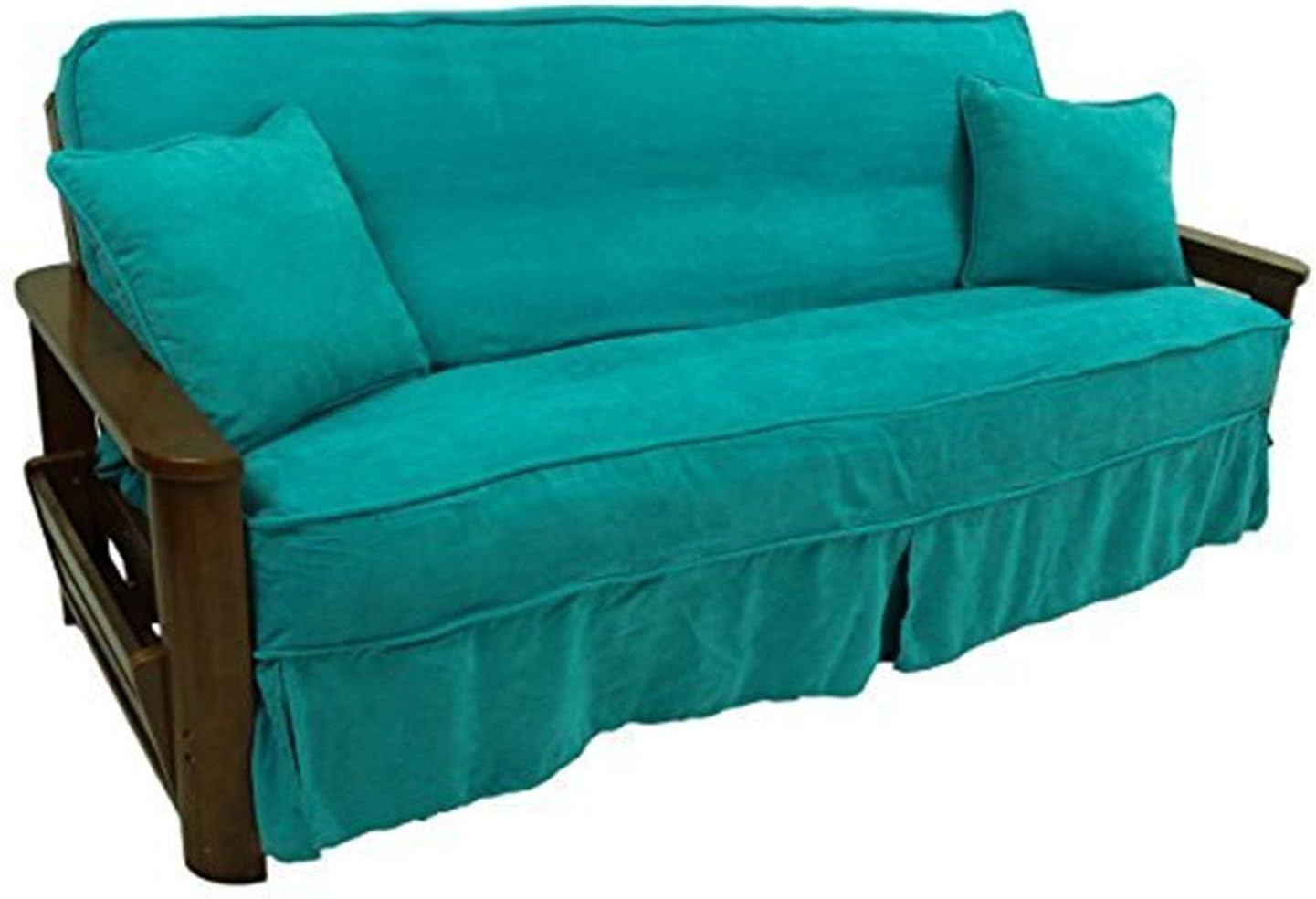 Solid Microsuede Double Corded 8 to 9-inch Full Futon Slipcover Set with Two 18-inch Throw Pillows (Set of 3)