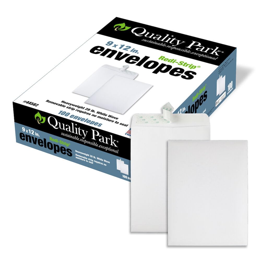 Quality Park 9' X 12' Self-Sealing Catalog Envelopes, For Mailing, Organizing And Storage, White Wove, Heavy 28-Lb Paper, 100