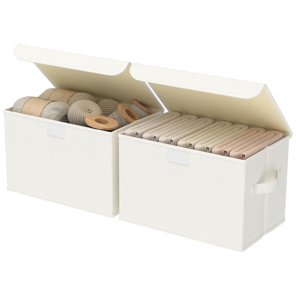 GUOHNHE Storage Bin with Lid, Closet Boxes, 2 Pack, Beige, 10.2x7.9x6.7 In